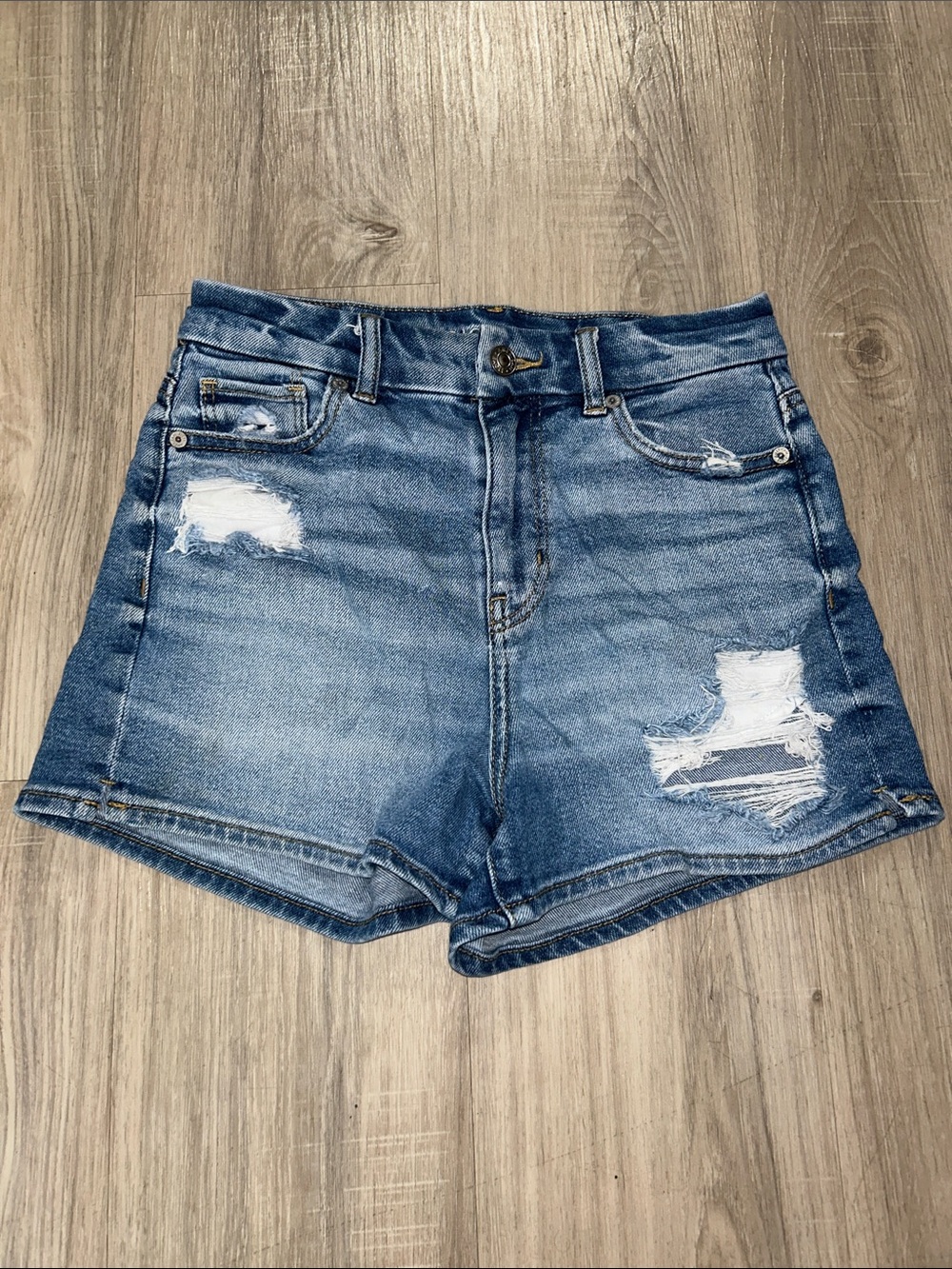 American Eagle Outfitters Distressed Mid-Blue Denim Shorts